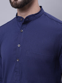 Thumbnail for Even Apparels Blue Pure Cotton Kurta With Band Collar - Distacart