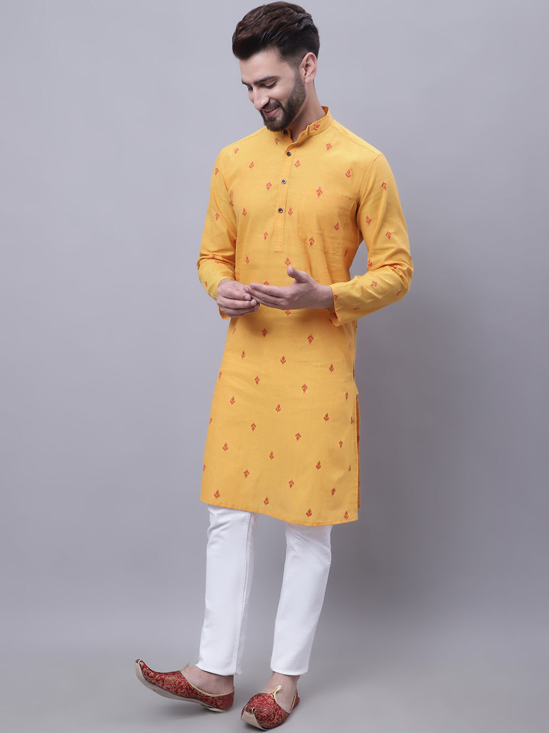 Even Apparels Yellow Pure Cotton Kurta With Band Collar - Distacart