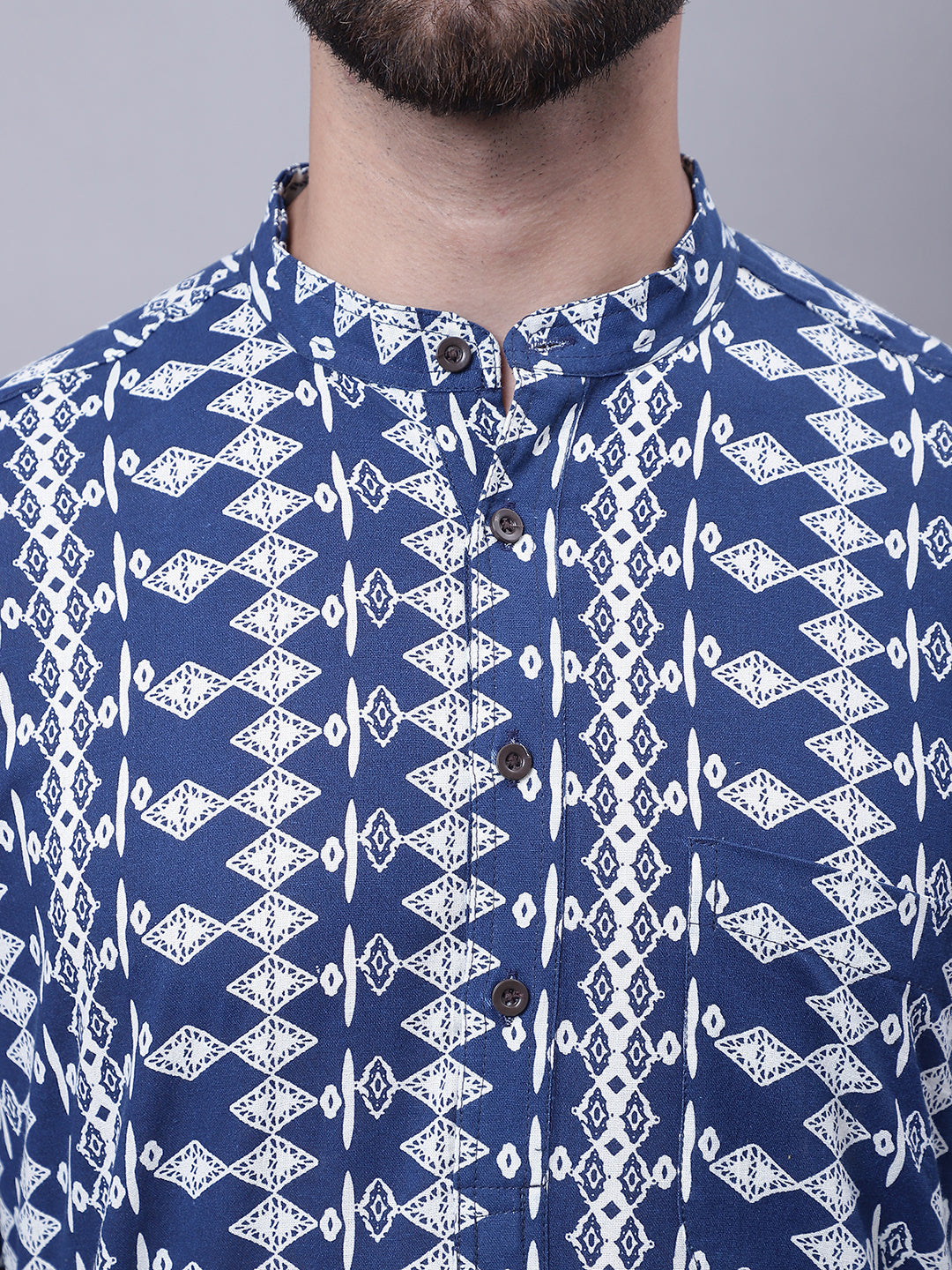 Even Apparels Blue Pure Cotton Kurta With Band Collar - Distacart