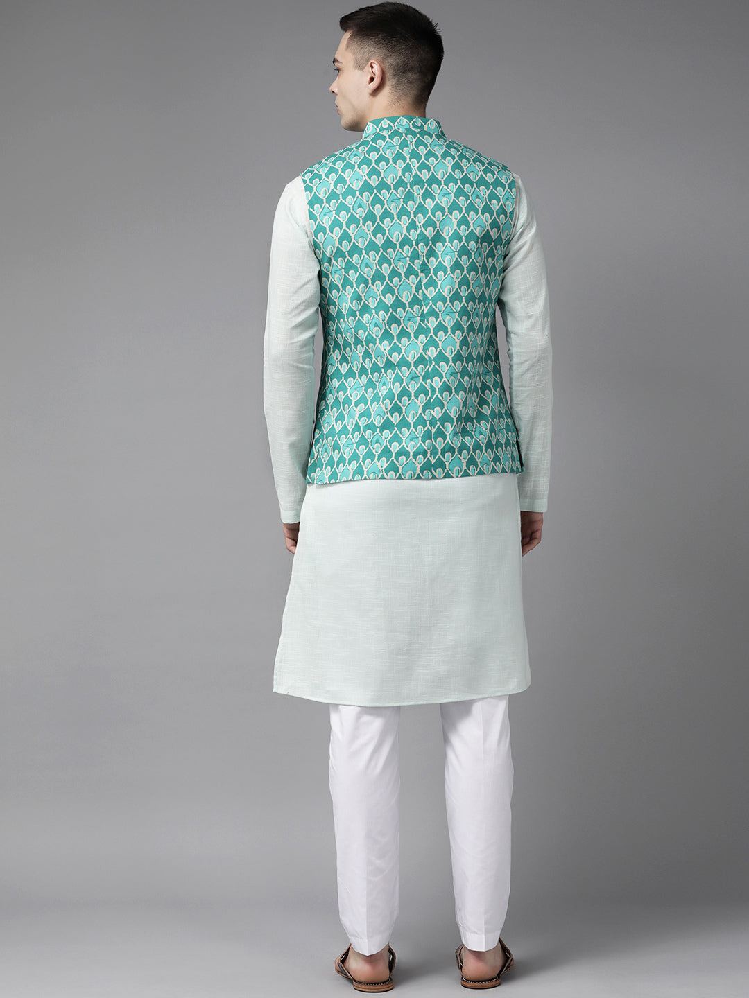 Men's Silk Kurta With Pant And Embroidered Nehru Jacket-ISKM23085020 |  Ishaanya Fashion