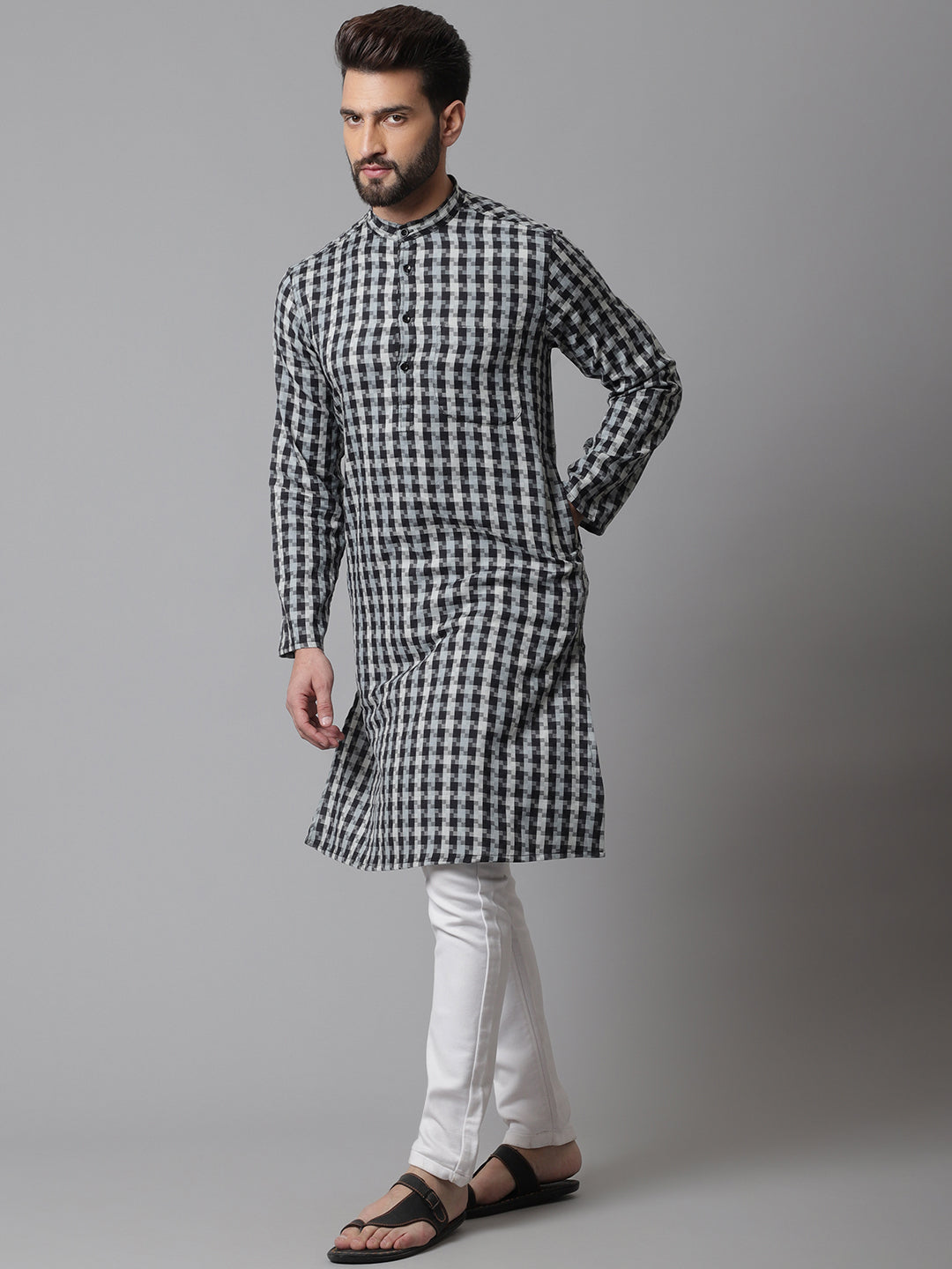 Even Apparels Multi Pure Cotton Kurta With Band Collar - Distacart