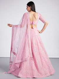 Thumbnail for House of Panchhi Pink Net Sequins, Zarkan And Thread Embroidery Lehenga Choli & Dupatta - Distacart