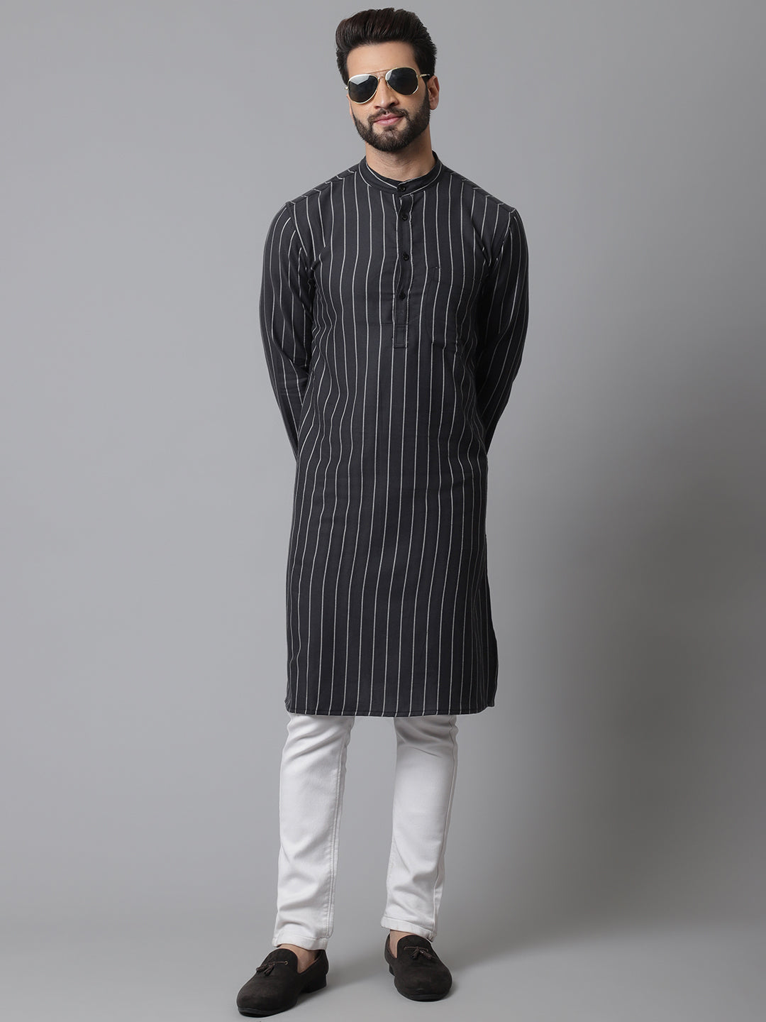 Even Apparels Black Pure Cotton Kurta With Band Collar - Distacart