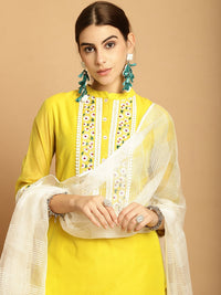 Thumbnail for NOZ2TOZ Women Lemon Yellow Chanderi Trouser Dupatta Set - Distacart