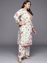 Thumbnail for Ahalyaa Plus Size Floral Printed Zari Kurta with Palazzos & With Dupatta - Distacart