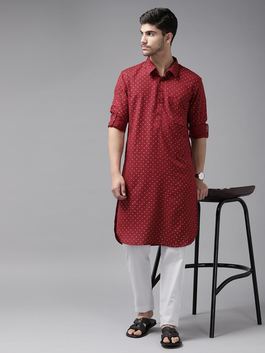 Buy NOZ2TOZ Men Maroon Regular Pure Cotton Pathani Kurta Online at