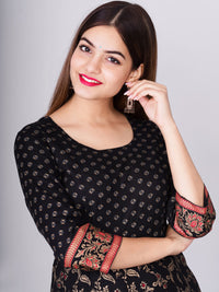 Thumbnail for Kalini Women Black & Red Ethnic Motifs Printed Round Neck Cotton Anarkali Kurta - Distacart