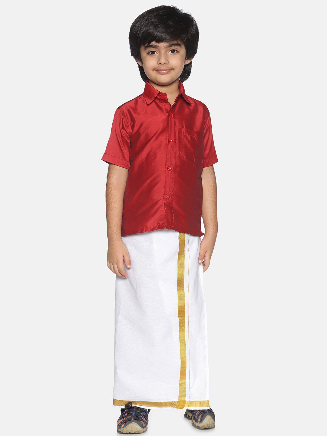 Sethukrishna Boys Red & White Shirt With Veshti Set - Distacart