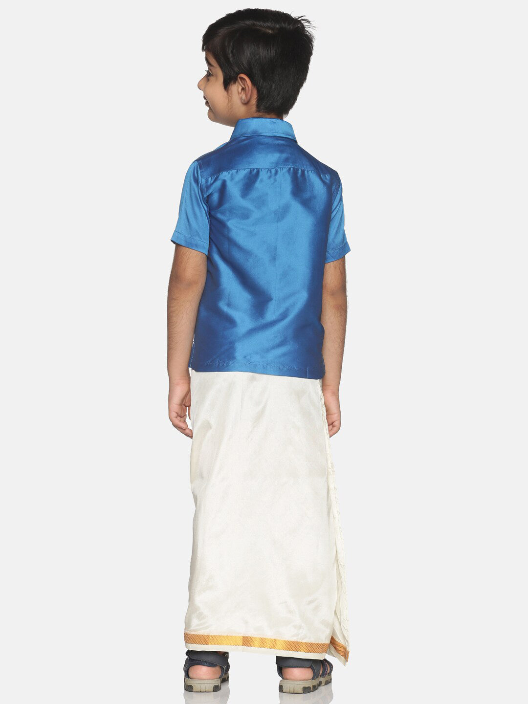 Sethukrishna Boys Blue & White Shirt with Veshti Set - Distacart