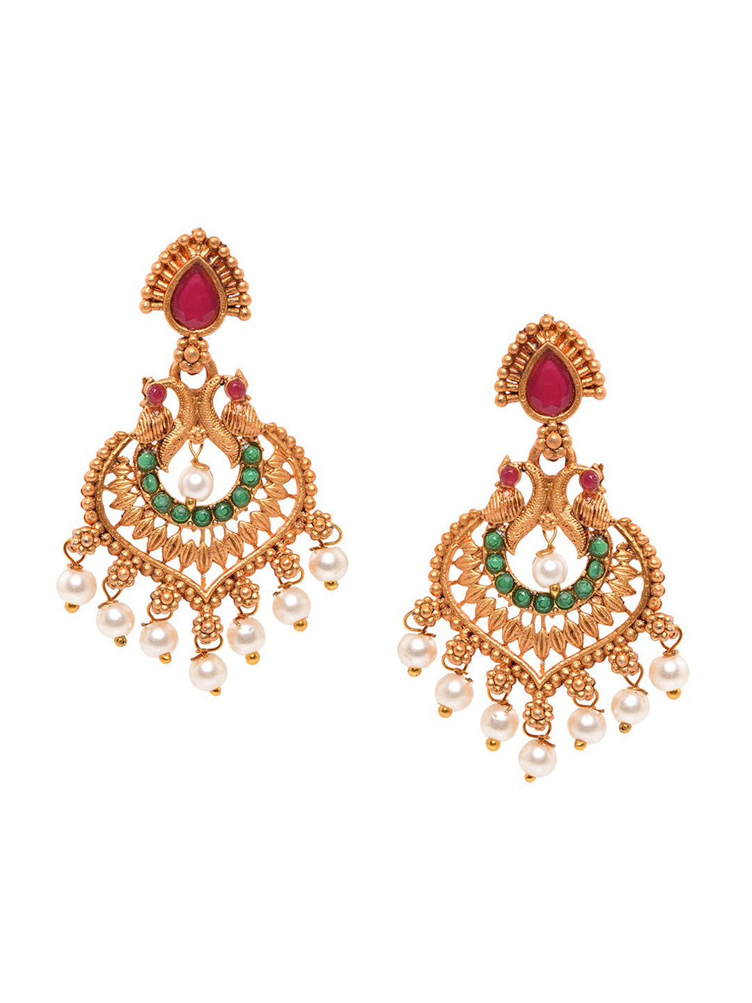 Saraf RS Jewellery Gold-Plated Red & Green Bridal Temple Jewellery Set - Distacart