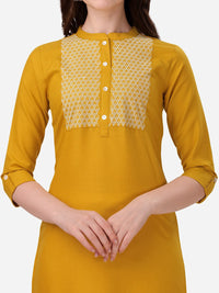 Thumbnail for HERE&NOW Yoke Design Mandarin Collar Thread Work Cotton Kurta - Distacart