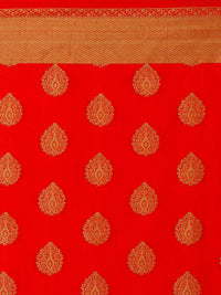 Thumbnail for Saree Mall Red Silk Blend Woven Design Kanjeevaram Saree - Distacart