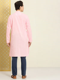 Thumbnail for House of Pataudi Men Chikankari Yoke Design Pastels Pure Cotton Rozana Kurta - Distacart