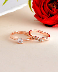 Thumbnail for VOJ Stainless Steel Cubic Zirconia Rose Gold Plated Adjustable Ring Set for Couple - Distacart
