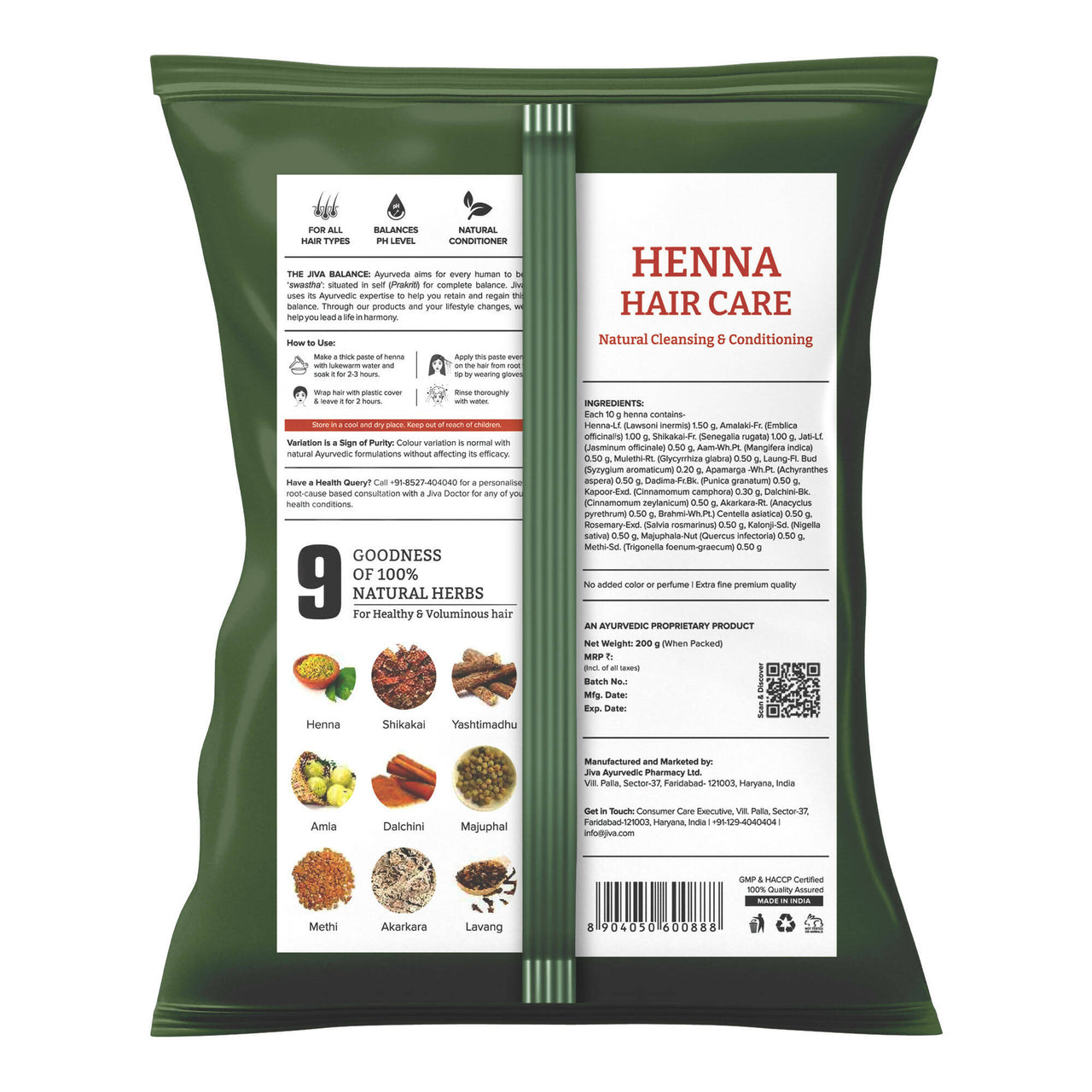 Jiva Ayurveda Henna Hair Care Powder - Distacart