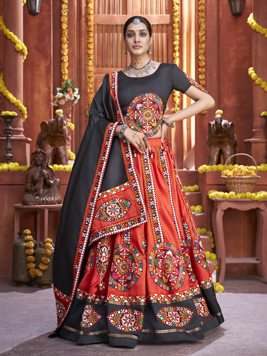 Red with Black Koti Style Latest Designer Lehenga Choli for Navratri - VJV  Now - India