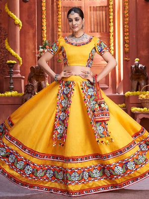 Multi Color Printed With Gamthi Work Cotton Lehenga Choli – garment villa