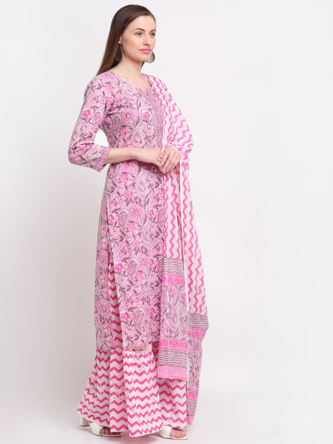 Pink Paisley Printed Cotton Kurta