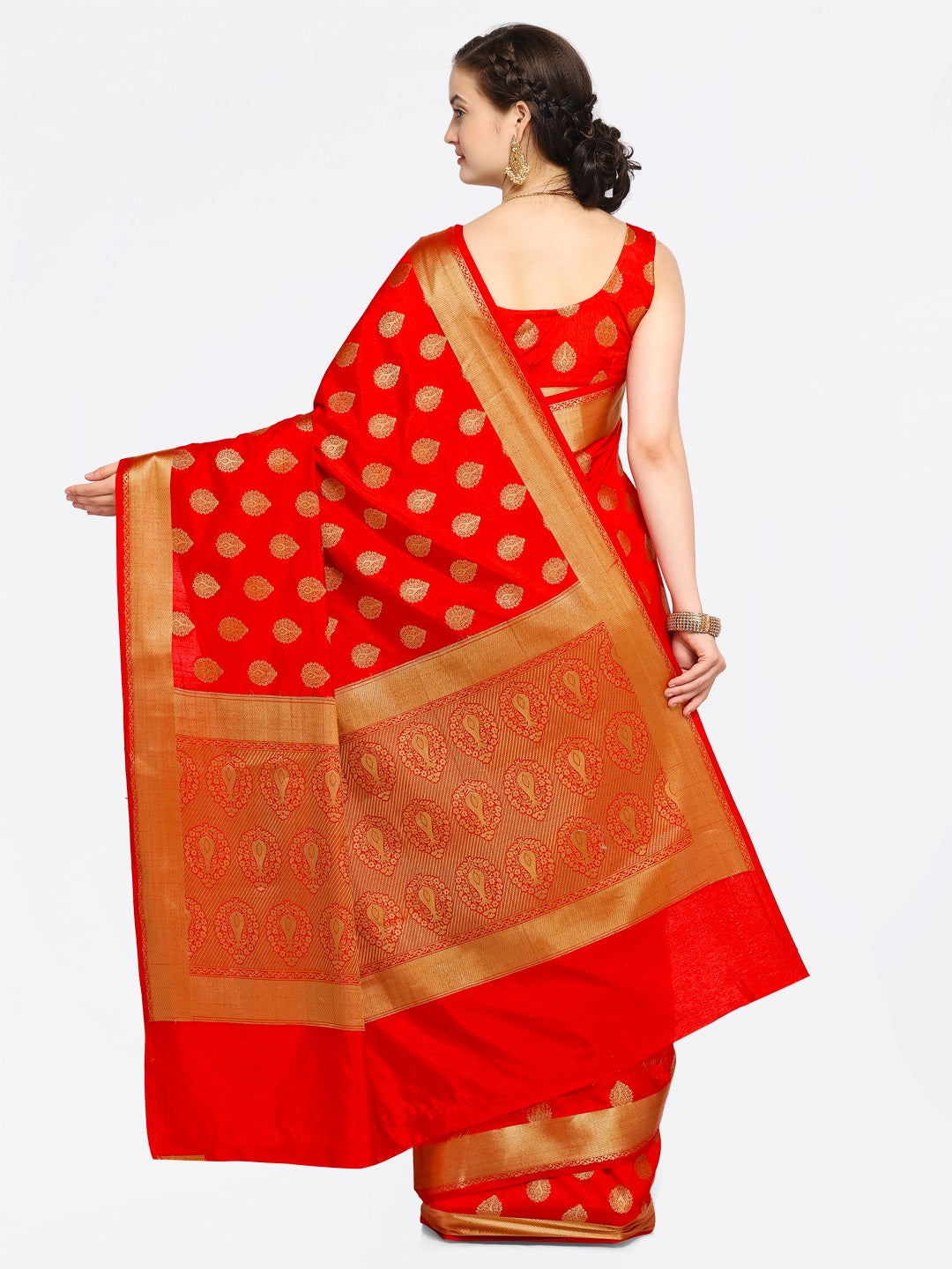 Saree Mall Red Silk Blend Woven Design Kanjeevaram Saree - Distacart