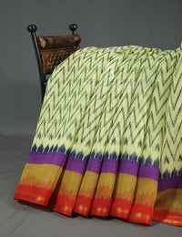 Thumbnail for Shades of Light Apple Green And Orange Colour Blouse Ikat Design Semi Chanderi Saree By Gayathri Reddy Designer Studio - Distacart