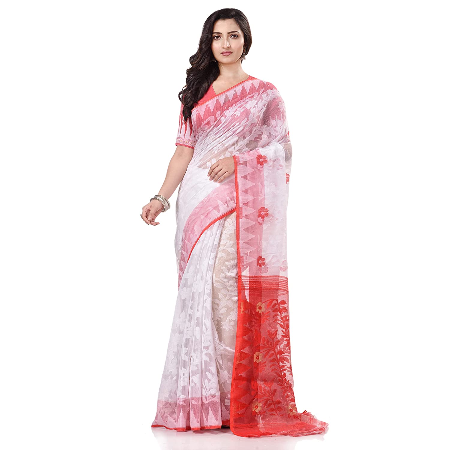 5.5 m (separate blouse piece) Festive Wear White Dhakai Jamdani Saree,  Without Blouse Piece at Rs 430 in Krishnanagar