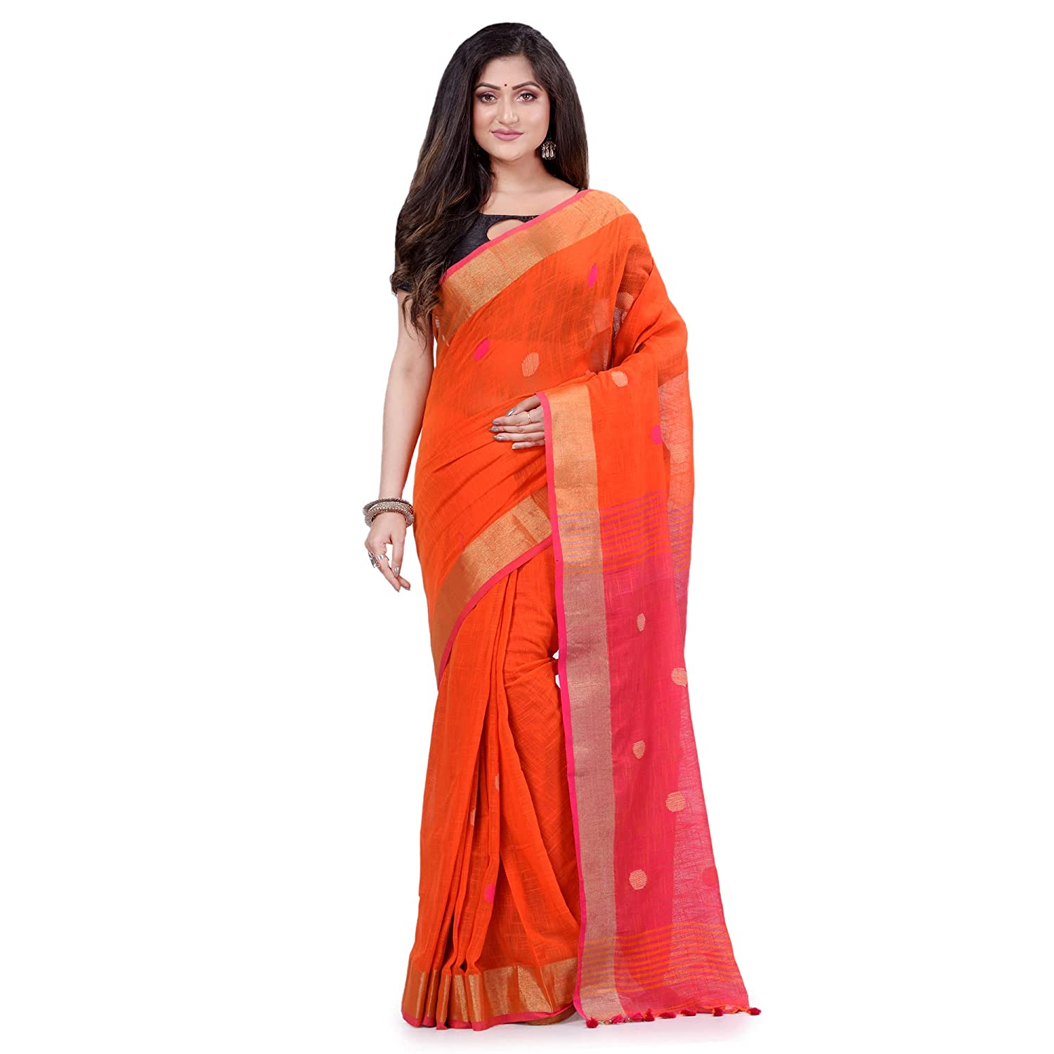 Women's Pure Cotton Traditional Bengali Tant Handloom Cotton Saree