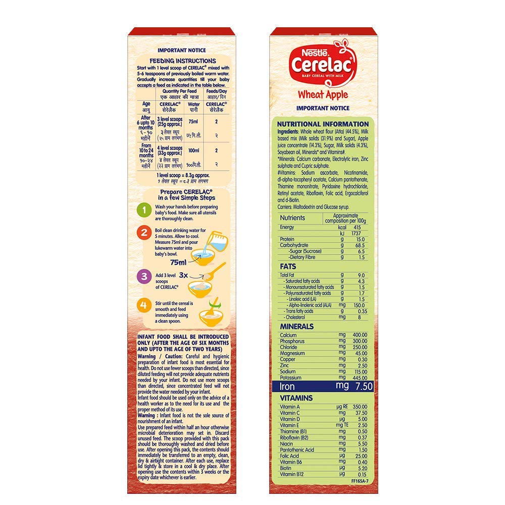 CERELAC Nestle Baby Cereal with Milk , Wheat Apple ,Stage 1, From 6 to 24  Months