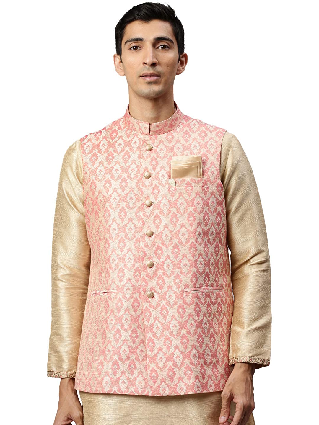 Buy Peach And Cream Festive Kurta Jacket With Floral Detailing Online in  India @Manyavar - Kurta Jacket Set for Men