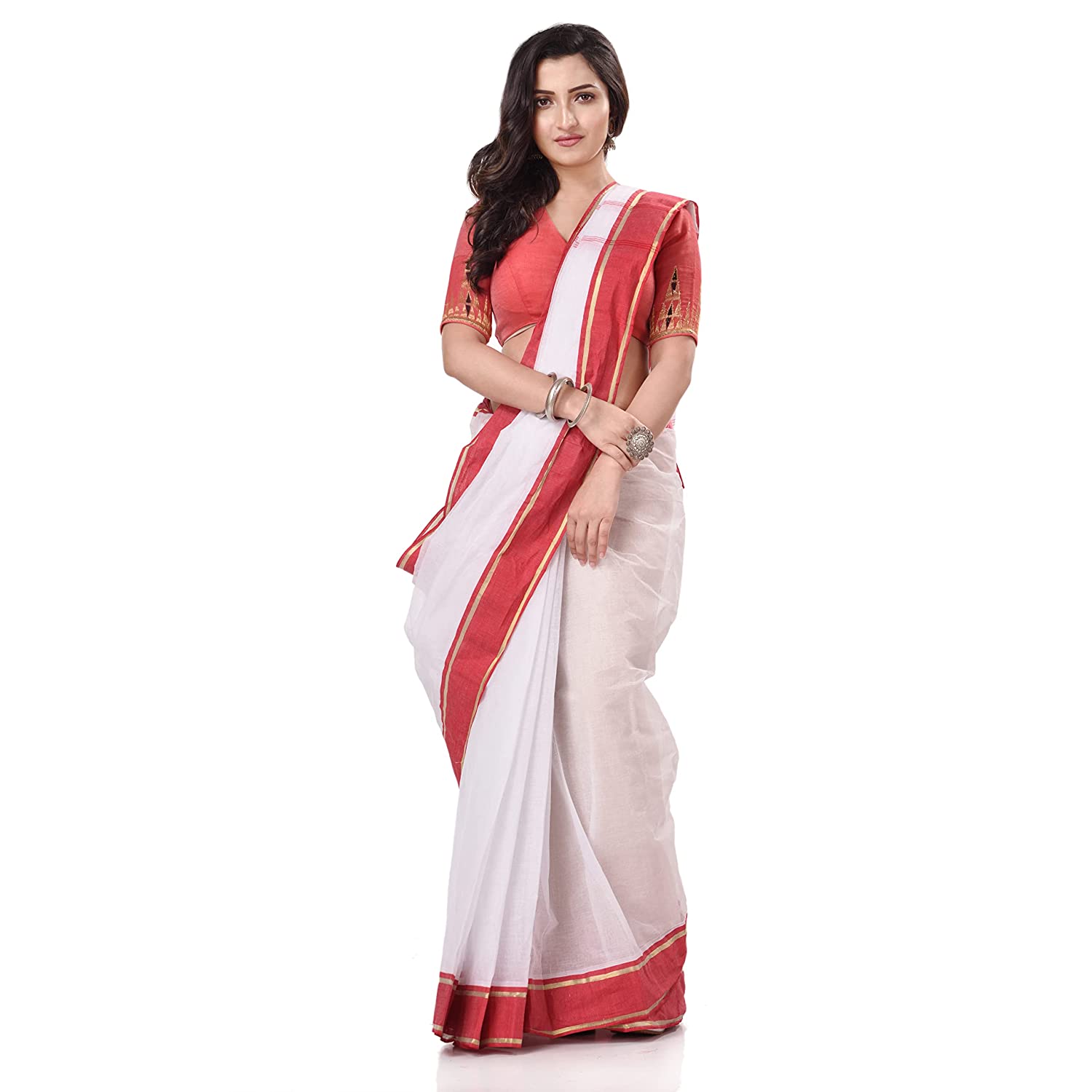 Women's Semi Garad Silk Saree With Red Border - In Weave Sarees | Red and  white saree, Saree, Silk sarees