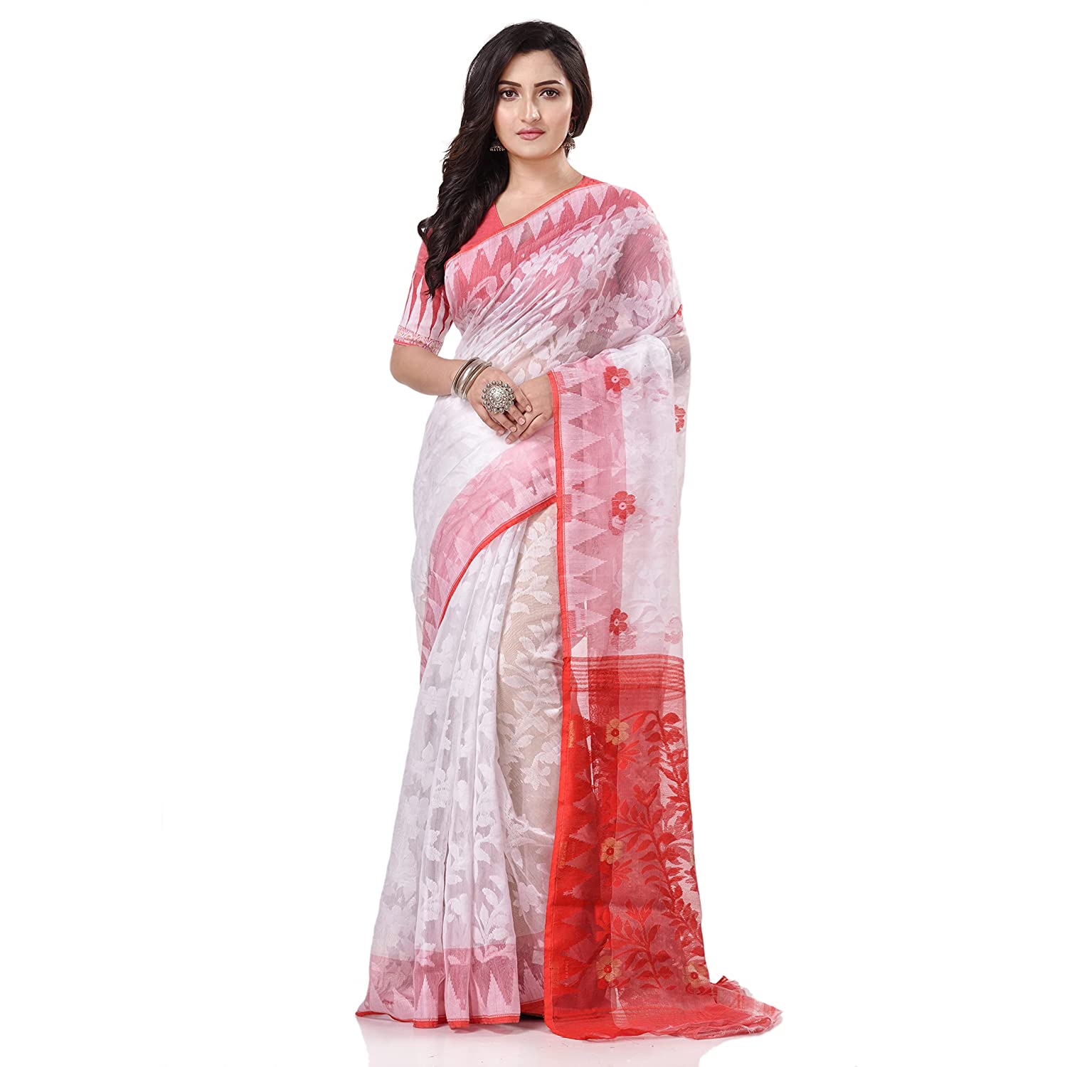 White & Golden Woven Design Dhakai Jamdani Saree - LAA CALCUTTA - 3542572