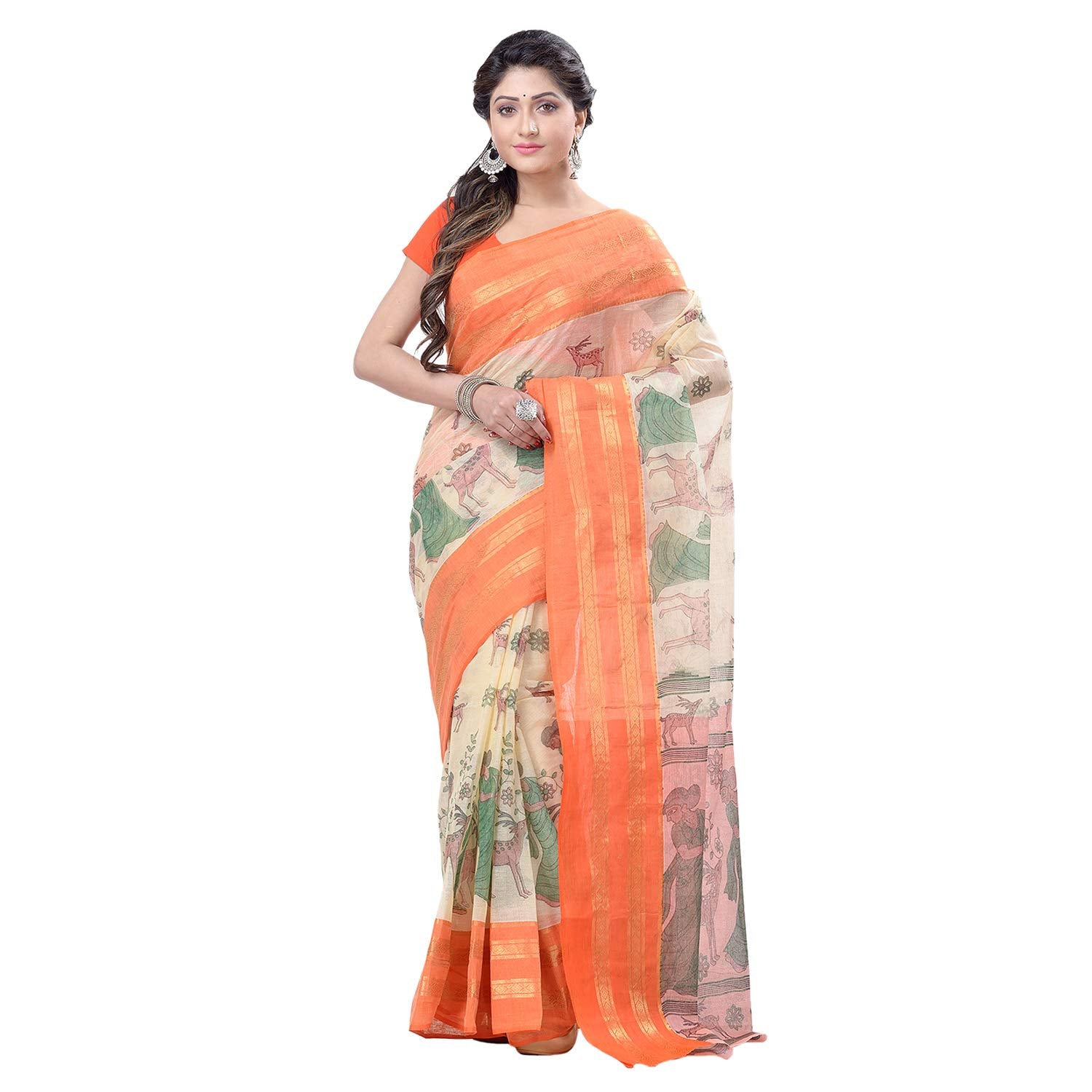 Women's Printed Handloom Pure Cotton Saree