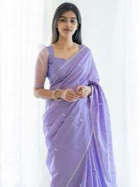Thumbnail for Mitera Lavender & Silver-Toned Woven Design Zari Saree - Distacart