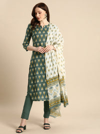 Thumbnail for All About You Women Grey Ikat Printed Pure Cotton Kurta with Trousers & Dupatta - Distacart