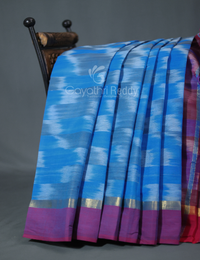 Thumbnail for Dual Shades of Sky Blue And Maroon Mangalagiri Ikkat Cotton Saree By Gayathri Reddy Designer Studio - Distacart