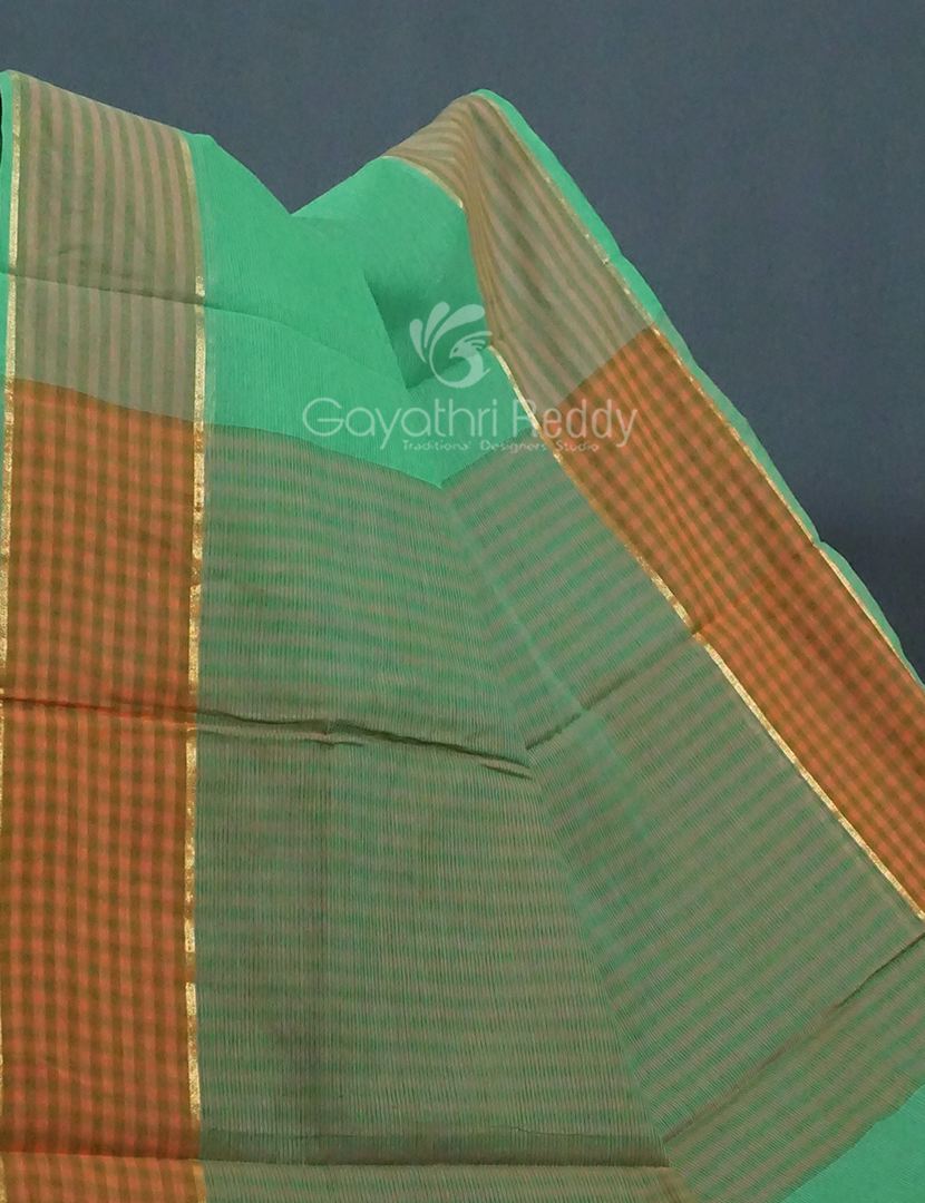 Multi Shades of Rama Green Pure Mangalgiri Cotton By Gayathri Reddy Designer Studio - Distacart