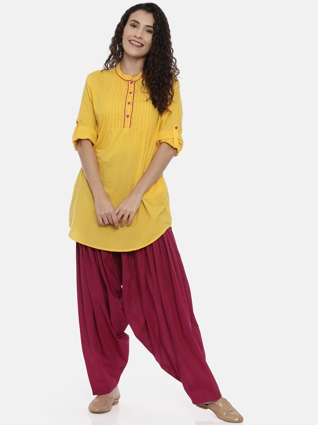 Souchii Maroon Solid Regular-Fit High-Rise Patiala - Distacart