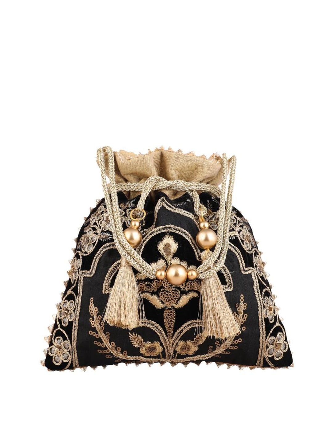 Masq Black & Gold-Toned Embellished Embroidered Potli Clutch - Distacart