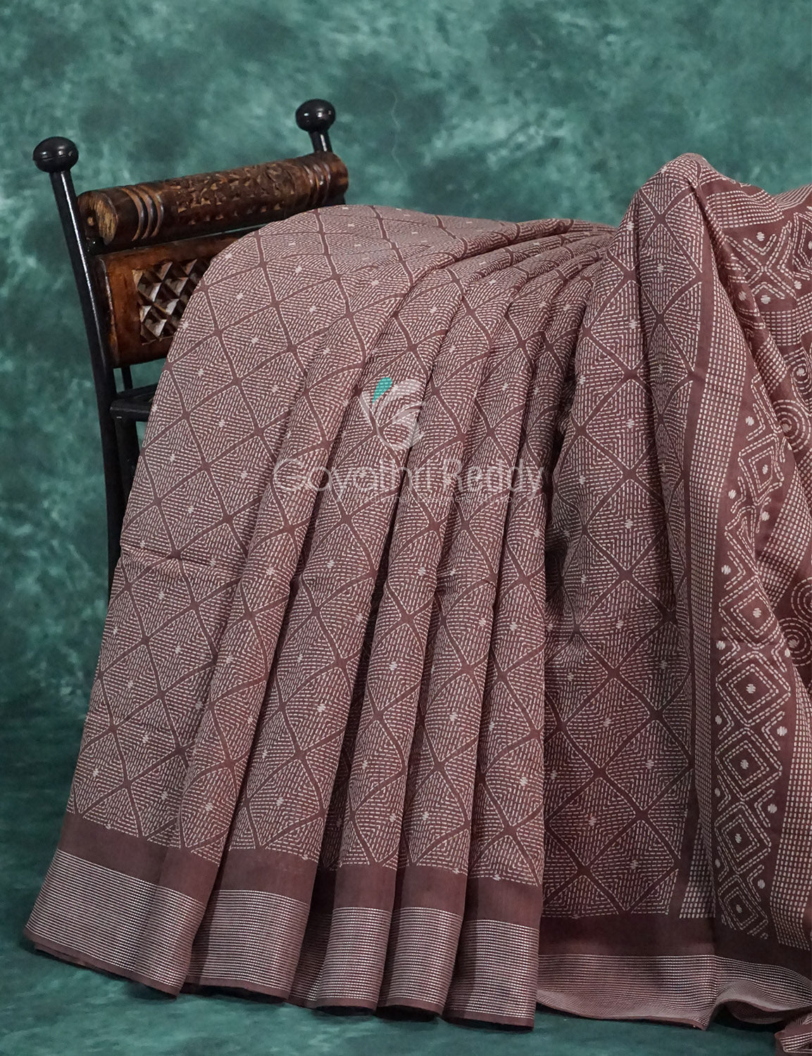 Mauve Brown Coloured Diamond Print Semi Chanderi Saree By Gayathri Reddy Designer Studio - Distacart