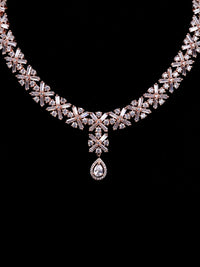 Thumbnail for Saraf RS Jewellery Rose Gold-Plated American Diamond Studded Handcrafted Jewellery Set - Distacart