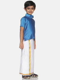 Thumbnail for Sethukrishna Blue & White Solid Shirt and Veshti Set For Boys - Distacart