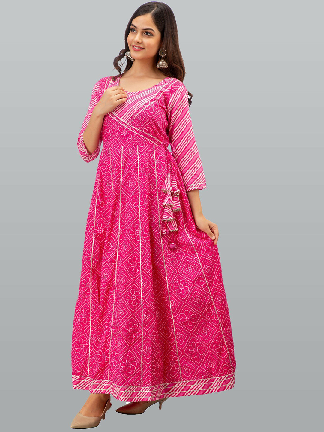 Kalini Women Pink & ruby Ethnic Motifs Printed Flared Sleeves Floral Anarkali Kurta - Distacart