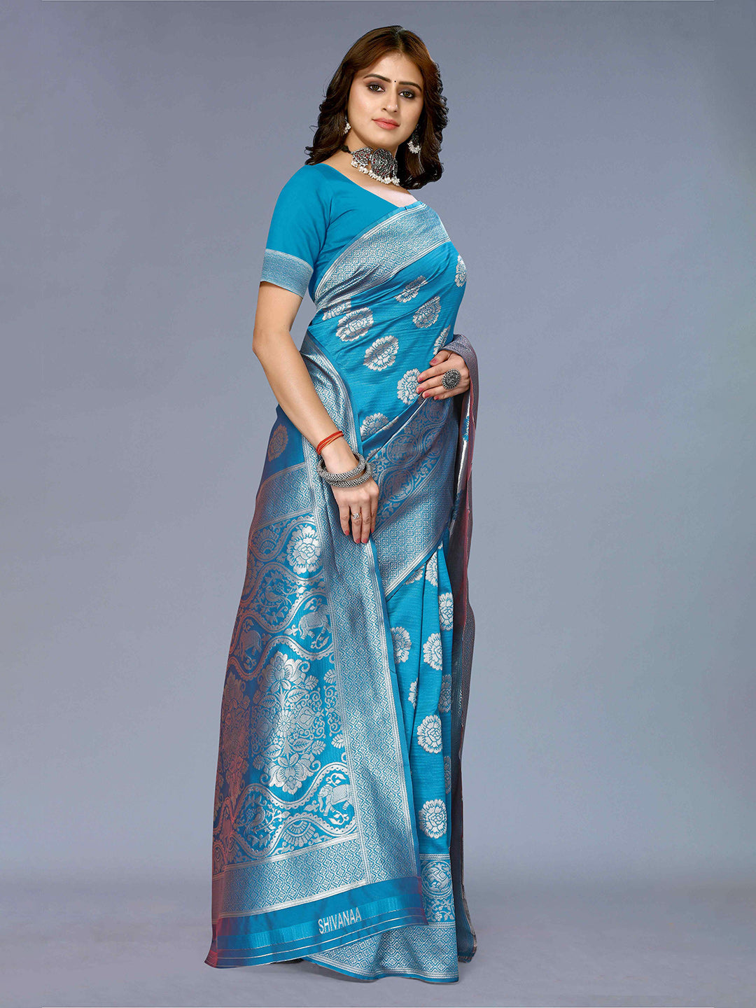 Glow Yellow and Blue Zari Woven Kanjivaram Saree – MySilkLove