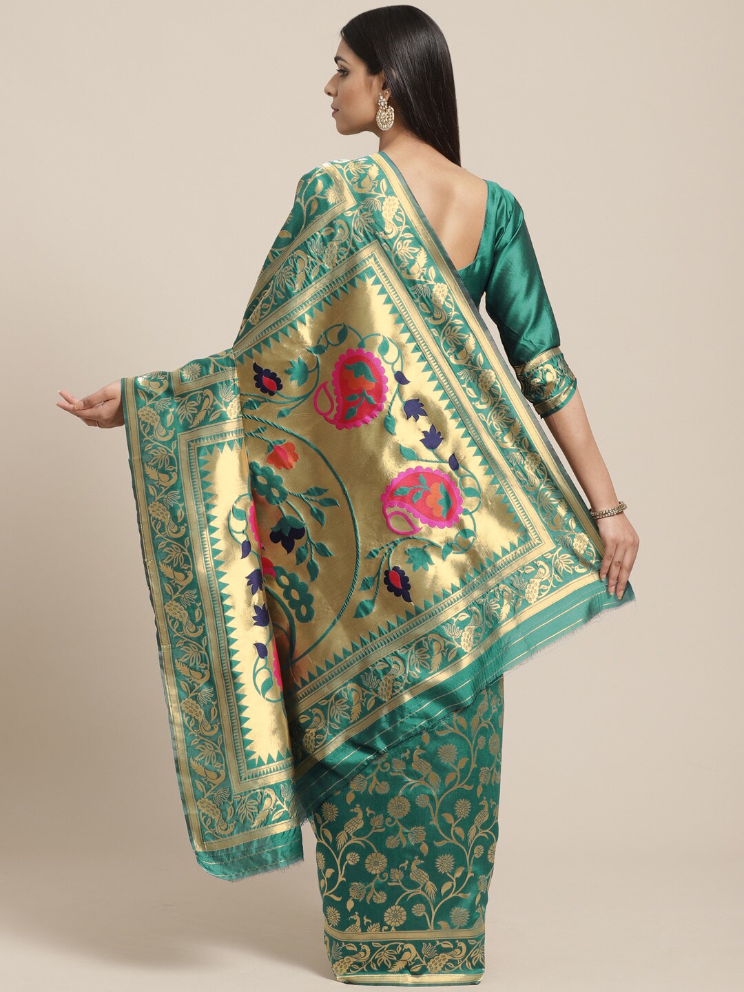 Saree Mall Teal Green & Golden Woven Design Banarasi Saree - Distacart