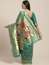 Thumbnail for Saree Mall Teal Green & Golden Woven Design Banarasi Saree - Distacart