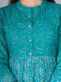 Thumbnail for Kalini Women Turquoise Blue Ethnic Motifs Printed Floral Anarkali Kurta - Distacart