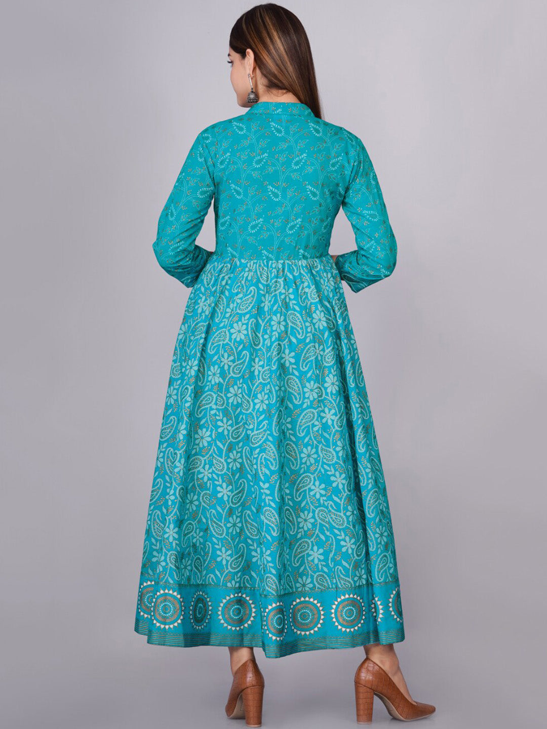 Kalini Women Turquoise Blue Ethnic Motifs Printed Floral Anarkali Kurta - Distacart