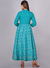 Thumbnail for Kalini Women Turquoise Blue Ethnic Motifs Printed Floral Anarkali Kurta - Distacart