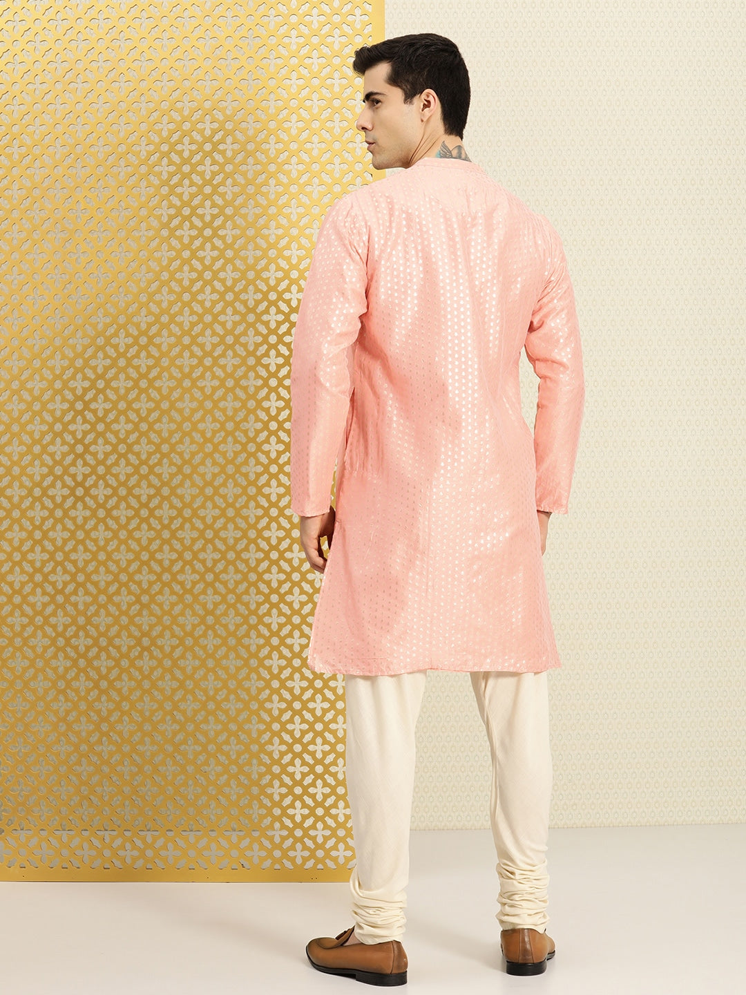 House of Pataudi Men Peach-Coloured Ethnic Motifs Printed Kurta - Distacart