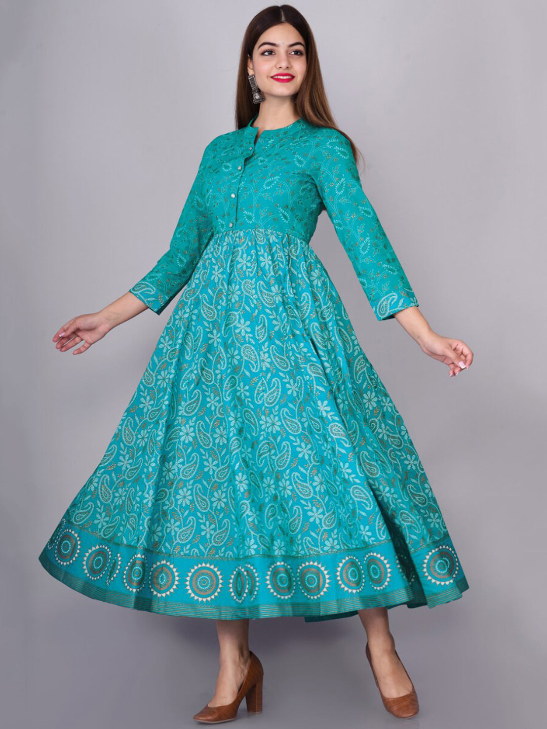 Kalini Women Turquoise Blue Ethnic Motifs Printed Floral Anarkali Kurta - Distacart