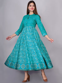 Thumbnail for Kalini Women Turquoise Blue Ethnic Motifs Printed Floral Anarkali Kurta - Distacart